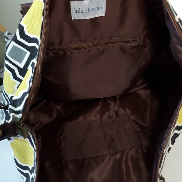 Lulu Dharma Bag Canvas Carry-On Travel Tote Weekender Eco-Luxury Geo Chartreuse - Picture 8 of 13